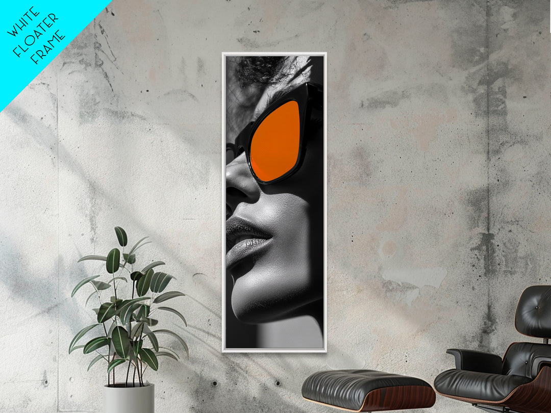 Bold Sunglasses, Fashion Portrait, Orange Aesthetic, Modern Minimalism, Framed Canvas Print, Bedroom Wall Art, Editorial Wall Decor