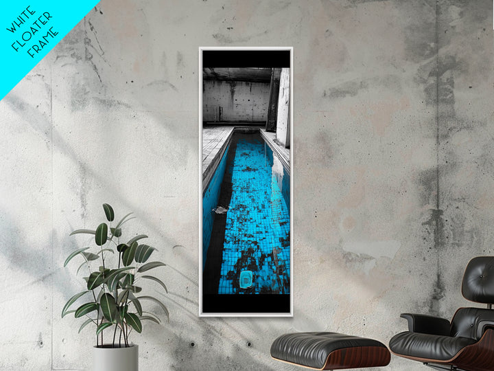 Abandoned Pool, Urban Texture, Gritty Vibes, Blue Contrast, Framed Canvas Print, Industrial Wall Art, Moody Bathroom or Loft Decor