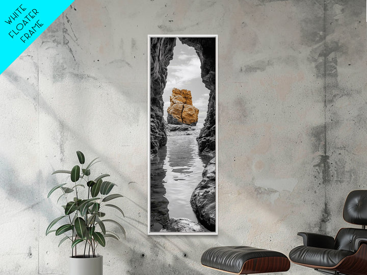 Sea Arch, Golden Rock, Coastal Focus, Minimalist Cliff Scene, Canvas Print, Living Room Decor, Ocean Photography, Nature Framed Art