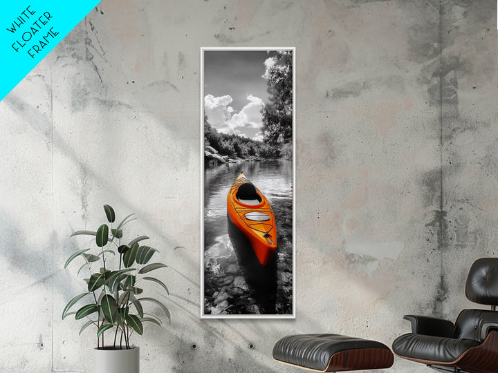 River Kayak Drift, Serene Paddle, Tranquil Outdoors, Fall Waterway, Canvas Print, Rustic Wall Art, Adventure Decor, Nature Photography