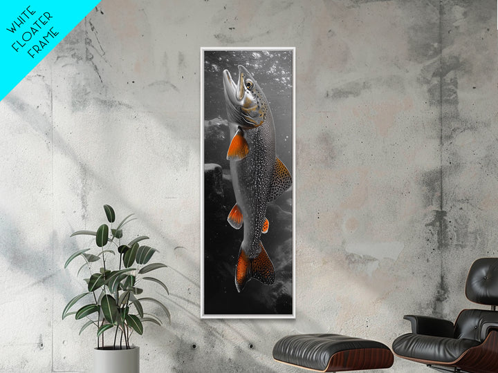 Trout Fishing Print, Underwater Scene, Orange Fins Fish, Rustic Wildlife, Framed Canvas Print, Cabin Decor, Man Cave Wall Art
