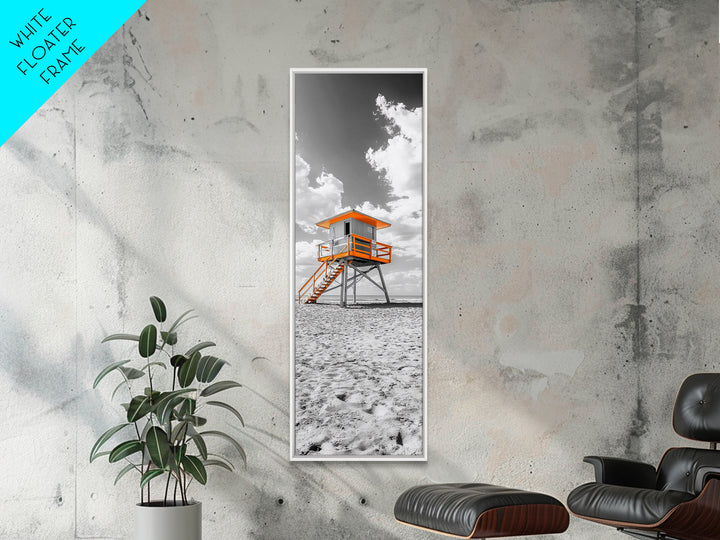 Lifeguard Tower Beach, Summer Vibes, Ocean Escape, Coastal Charm, Framed Canvas Print Bathroom Wall Art, Bold Minimalist Seaside Art