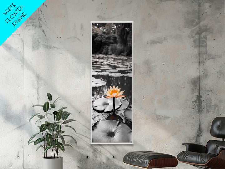 Orange Water Lily, Peaceful Pond Scene, Nature Reflection, Elegant Bloom, Framed Canvas Print Zen Bathroom Wall Art, Botanical Decor