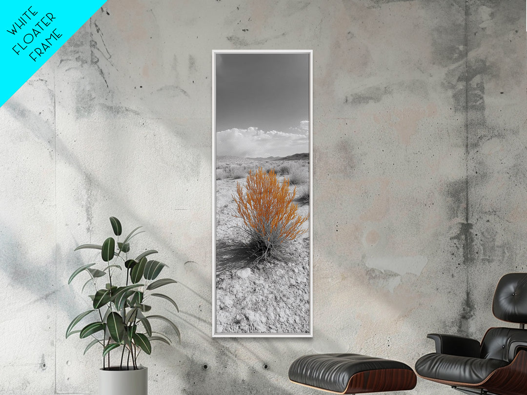 Desert Bush, Orange Foliage, Southwestern Scene, Minimalist Framed Canvas Print, desert landscape wall art, boho room decor