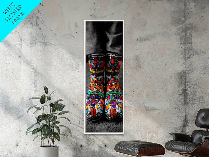 Beaded Boots, Bold Fashion, Cultural Style, Tribal Vibes, Framed Canvas Print, Boho art, Fashion Wall Art, Entryway Decor, Statement Piece