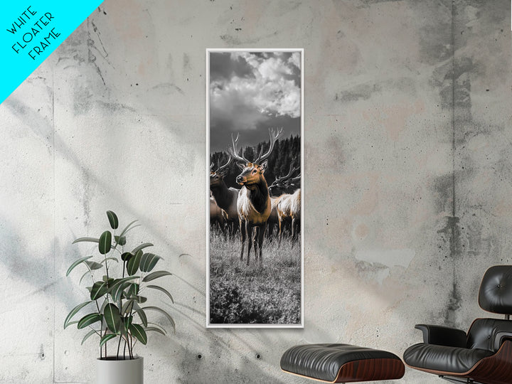 Majestic Elk, Forest Wildlife, Autumn Scene, Nature Herd, Framed Canvas Print, rustic lodge decor, cabin wall art, woodland style