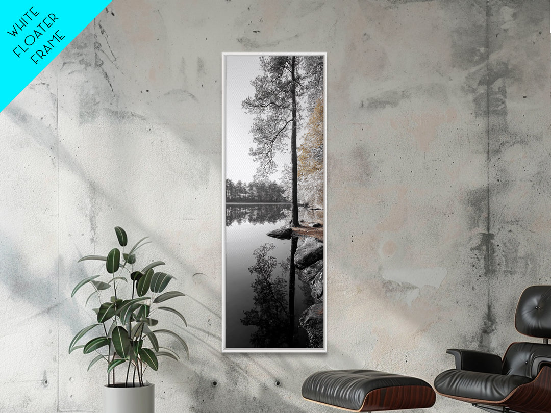 Serene Forest, Pine Reflection, Tranquil Lake, Autumn Vibe, Canvas Print, bedroom wall art, rustic neutral decor, nature minimalist