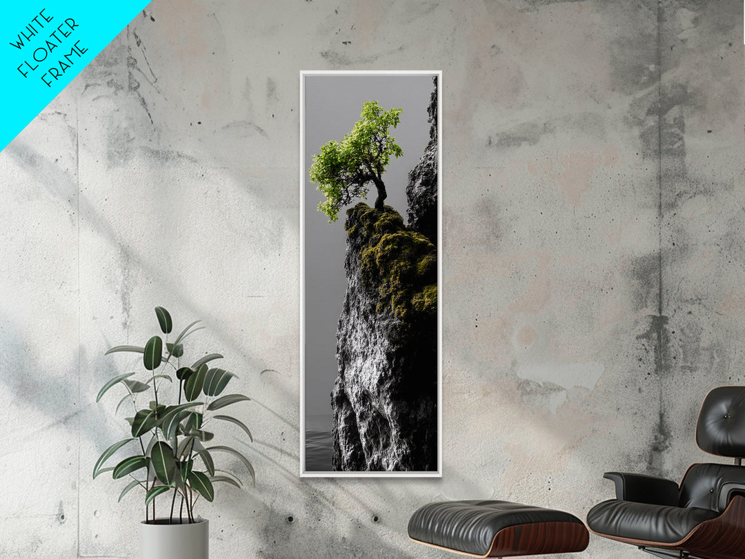 Tree of Life, Cliff Growth, Resilience Symbol, Nature Power, Framed Canvas Print, motivational office art, surreal landscape decor