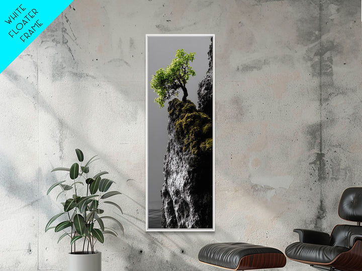 Tree of Life, Cliff Growth, Resilience Symbol, Nature Power, Framed Canvas Print, motivational office art, surreal landscape decor