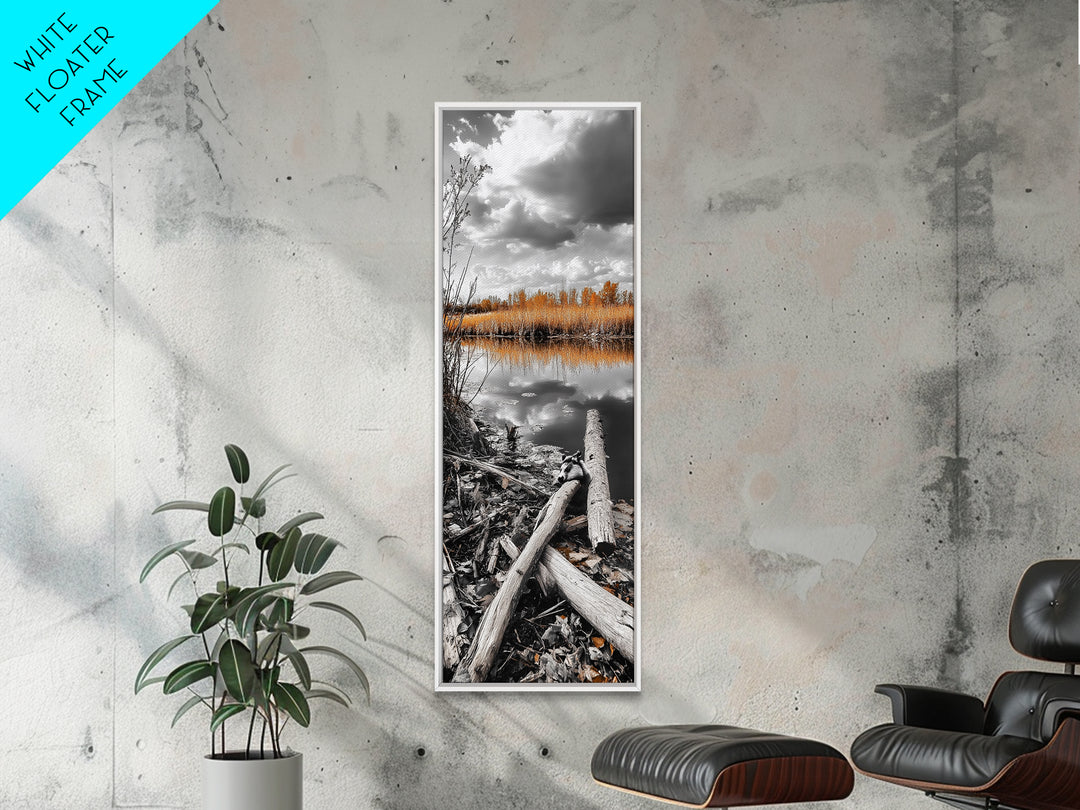 Autumn River, Nature Scene, Golden Reeds, Rustic Beauty, Framed Canvas Print, Fall Decor, Cabin Wall Art, Nature Lover Gift, Country Home