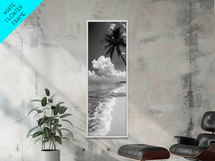 Tropical Palm, Beach Scene, Coastal Vibes, Framed Canvas Print, Relaxing Ocean Art, Bathroom Wall Decor, Minimalist Seaside Landscape