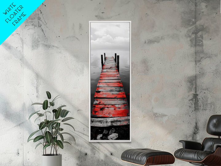 Red Dock, Still Water, Rustic Lake, Quiet Pier, Canvas Print, Bedroom Wall Art, Moody Lake Photography, Autumn Cabin Decor, Minimalist