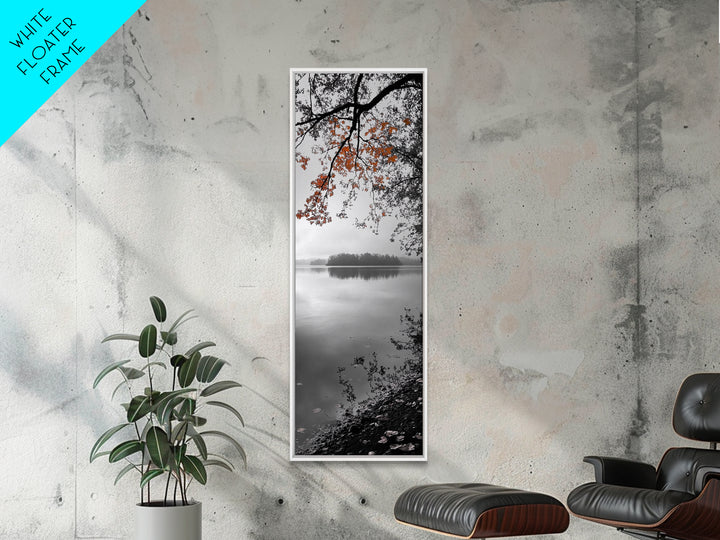 Autumn Leaves, Peaceful Lake, Misty Morning, Nature Silence, Canvas Print, Fall Wall Art, Neutral Bedroom Decor, Minimalist Photography