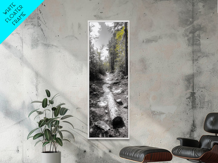 Forest Path, Autumn Leaves, Nature Trail, Framed Canvas Print, Black and White Wall Art, Cabin Decor, Rustic Hallway Accent