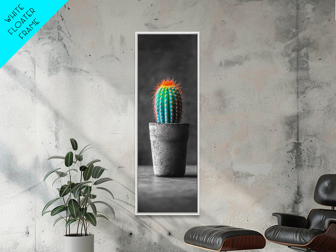 Neon Cactus, Desert Plant, Bold Botanical, Modern Boho Decor, Framed Canvas Print, Bedroom Wall Art, Color Pop Style