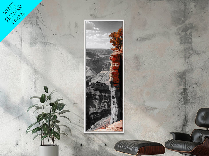 Desert Canyon Cliff, Fall Tree Landscape, Adventure Nature Art, Framed Canvas Print, Earth Tone Wall Decor, Southwest Living Room Art