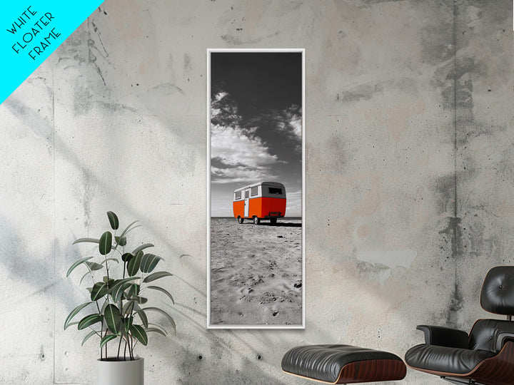 Coastal Camper Van, Beach Road Trip Art, Travel Lover Gift, Framed Canvas Print, Minimalist Seaside Decor, Van Life Wall Art, Entryway Art