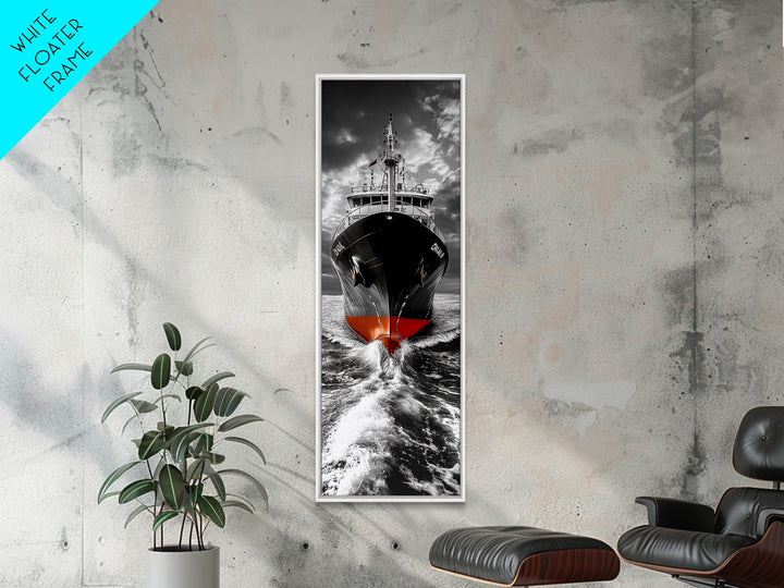 Bold Black Ship, Ocean Storm Photography, Nautical Adventure Decor, Canvas Print, Modern Coastal Wall Art, Moody Living Room Art