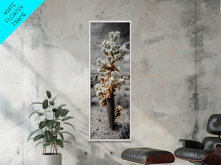 Cholla Cactus Desert, Southwestern Nature Scene, Spiky Plant Decor, Framed Canvas Print, Minimalist Boho Art, Sunroom or Entryway Style