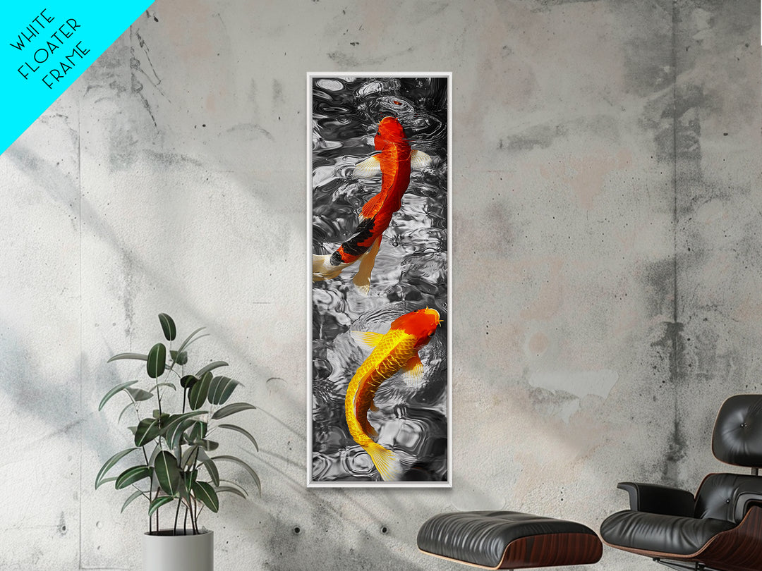 Koi Fish Art, Zen Water Decor, Tranquil Living Room Accent, Japanese Minimalist Style, Framed Canvas Print, Peaceful Bathroom Wall Art