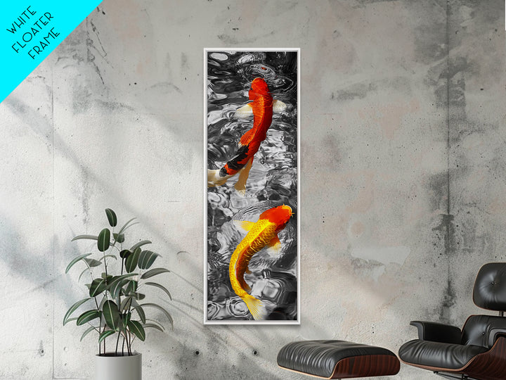 Koi Fish Art, Zen Water Decor, Tranquil Living Room Accent, Japanese Minimalist Style, Framed Canvas Print, Peaceful Bathroom Wall Art