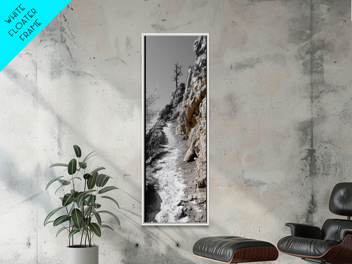 Cliff Pathway Art, Nature Trail Scene, Monochrome Rustic Landscape, Framed Canvas Print, Mountain Cabin Entryway Wall Decor