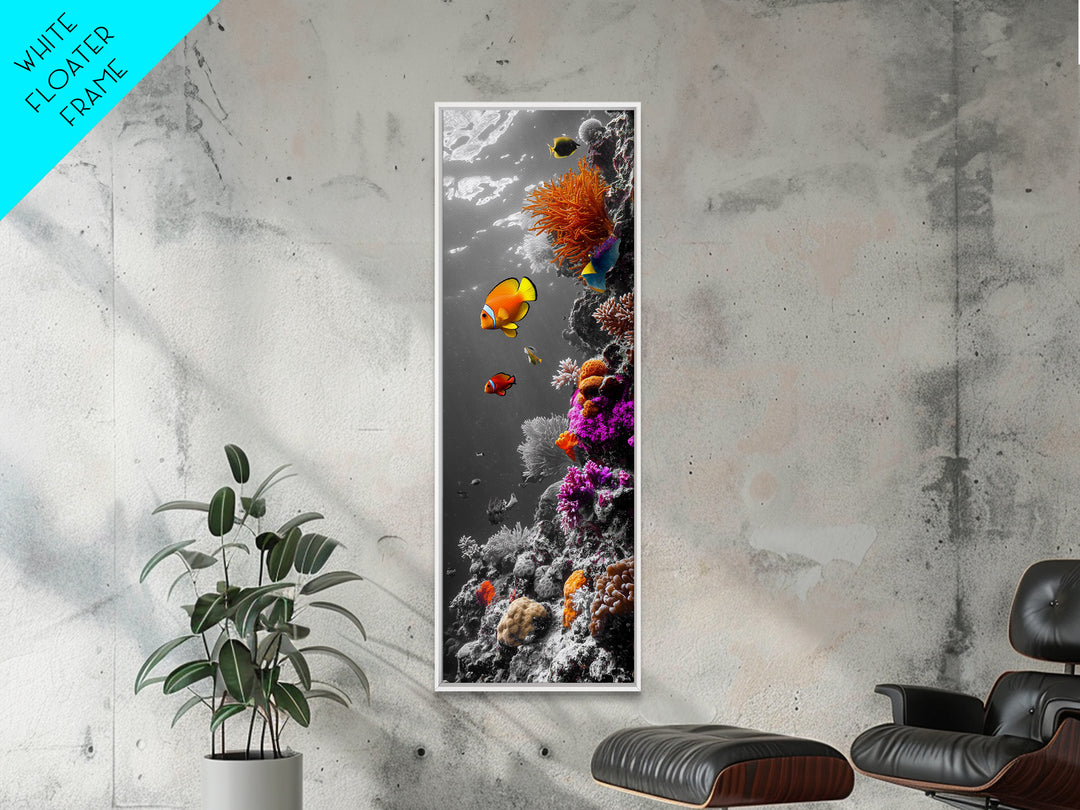 Clownfish Reef, Underwater Scene, Ocean Wall Decor, Coral Reef, Tropical Fish, Framed Canvas Print, Vibrant Bathroom Wall Art