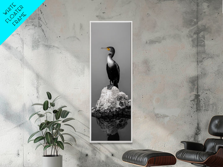 Cormorant Bird, Coastal Bird Art, Water Bird, Minimal Nature Art, Black and White Wildlife, Framed Canvas Print, Modern Entryway Wall Art