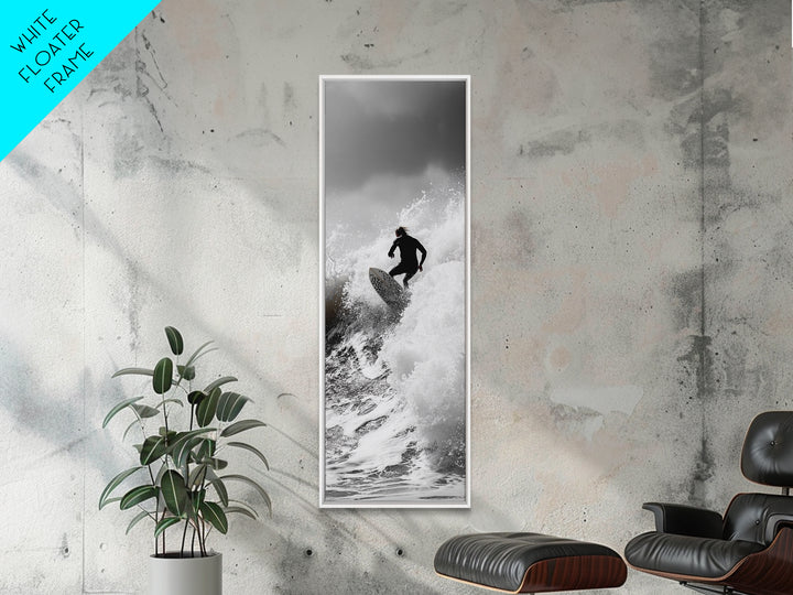 Surfer Wave, Extreme Sports, Ocean Power, Surf Culture, Dynamic Motion Shot, Framed Canvas Print, Coastal Teen Bedroom Wall Art