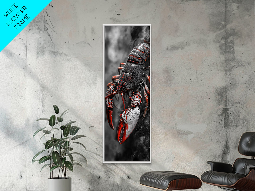 Red Lobster, Detailed Sea Art, Macro Crustacean, Dark Marine Art, Striking Coastal Piece, Framed Canvas Print, Moody Office Wall Decor