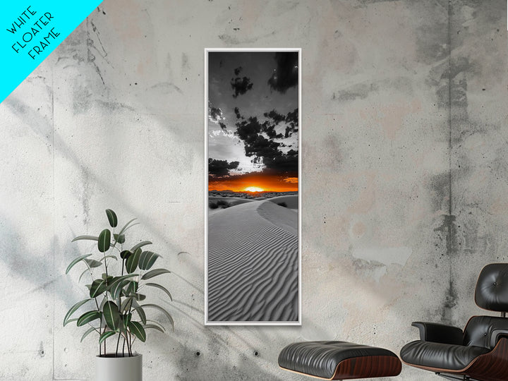 Desert Sunset, Sand Dunes, Fiery Horizon, Dramatic Sky, Framed Canvas Print, Modern Living Room Wall Art, Boho Earth Tone Decor