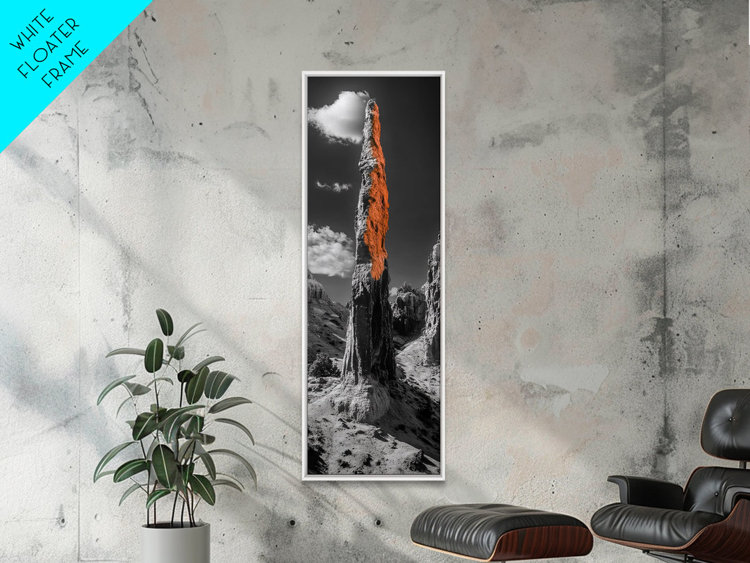 Orange Spire, Desert Rock, Natural Monument, High Contrast Landscape, Framed Canvas Print, Rustic Office Wall Art, Fall Desert Decor
