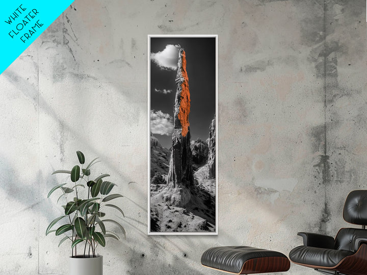 Orange Spire, Desert Rock, Natural Monument, High Contrast Landscape, Framed Canvas Print, Rustic Office Wall Art, Fall Desert Decor