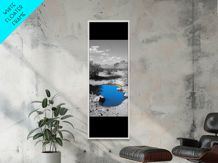 Blue Oasis, Desert Pool, Tranquil Reflection, Minimalist Landscape, Framed Canvas Print, Serene Entryway Wall Art, Calm Southwestern Decor