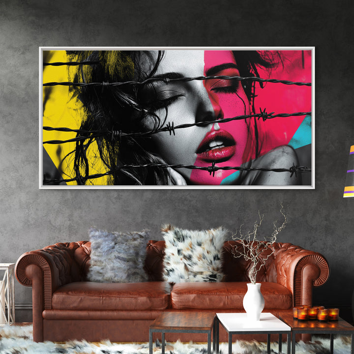 Barbed Beauty, Pop Art Woman, Bold Portrait, Emotional Wall Decor, Framed Canvas Print, Bedroom Wall Art, Modern Graffiti Style, Urban Pop
