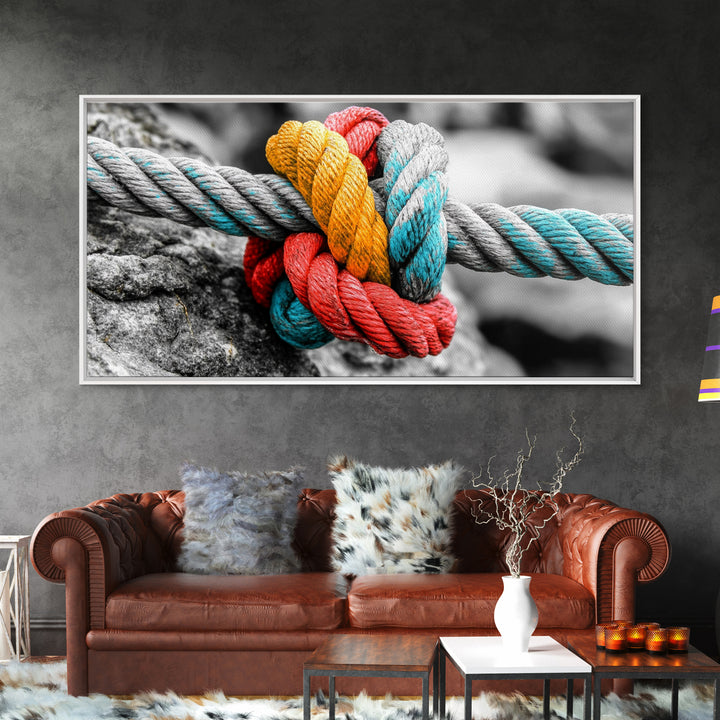Nautical Knot, Bold Rope, Maritime Wall Decor, Framed Canvas Print, Rustic Coastal Art, Nautical Theme, Bathroom Wall Art, Industrial Art