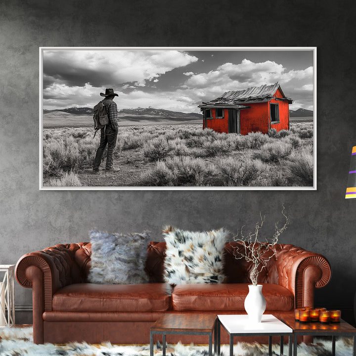 Cowboy Life, Red Shack, Desert Scene, American West, Canvas Print, Rustic Western Decor, Man Cave Wall Art, Adventure Aesthetic