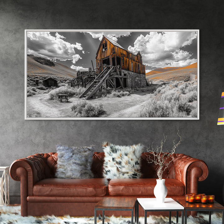 Desert Barn, Rustic Landscape, Western Vibes, Autumn Glow, Framed Canvas Print, Farmhouse Wall Art, Abandoned Homestead Photography