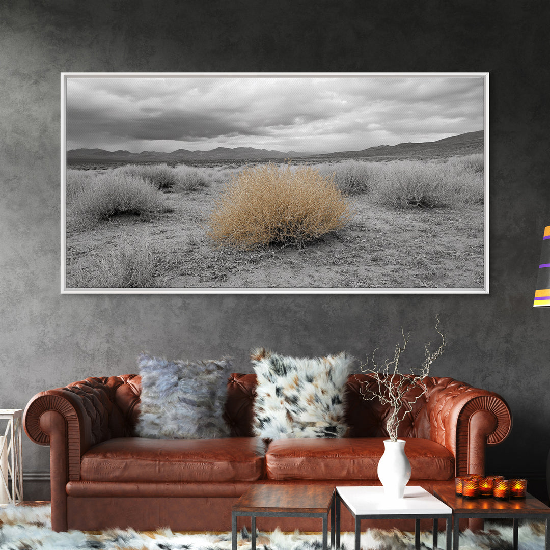 Desert Scene, Tumbleweed Beauty, Arid Landscape, Western Mood, Framed Canvas Print, Neutral Art, Entryway Wall Art, Rustic Home Style