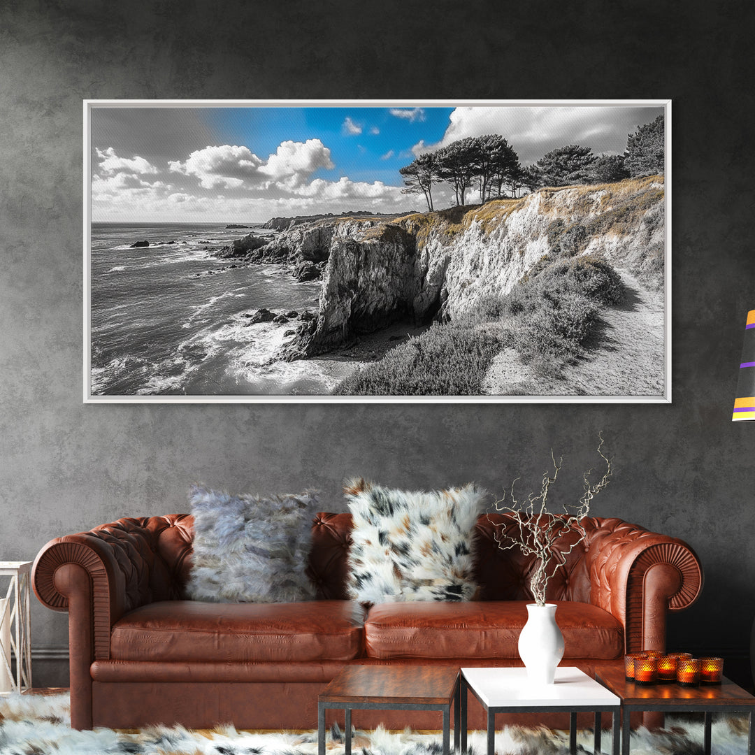 Coastal View, Cliffside Trees, Ocean Horizon, Nature Escape, Canvas Print perfect coastal wall art, minimalist home decor, bathroom art