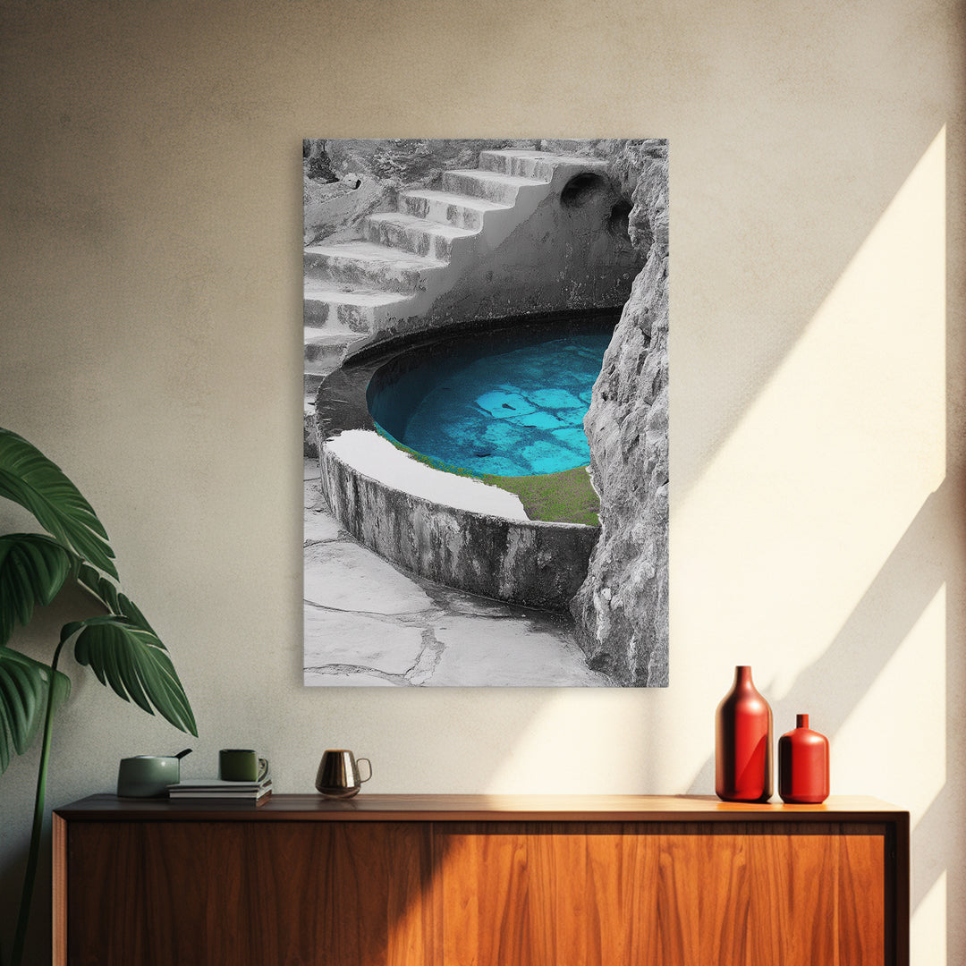 Blue Spring, Natural Oasis, Stone Pool, Canvas Print, Spa Bathroom Wall Art, Tranquil Escape, Minimalist Water Photography, Zen Vibes