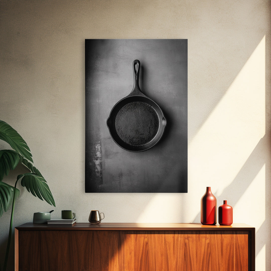 Cast Iron Pan, Rustic Kitchen, Black White Still Life, Framed Canvas Print, Kitchen Wall Art, Farmhouse Cooking Decor, Chef Gift Idea