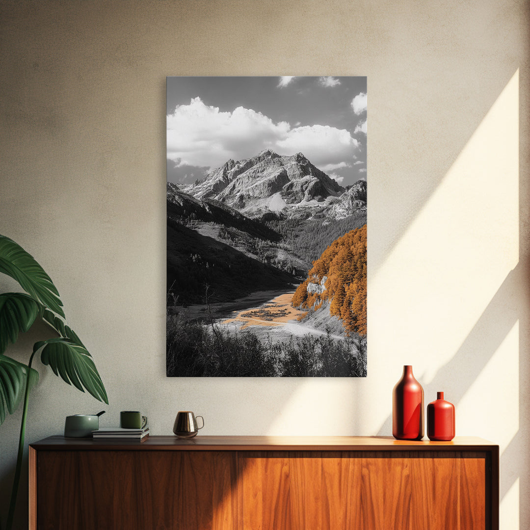 Autumn Valley Glow, Mountain View, Fall Landscape Photography, Framed Canvas Print, Living Room Wall Art, Rustic Farmhouse Style