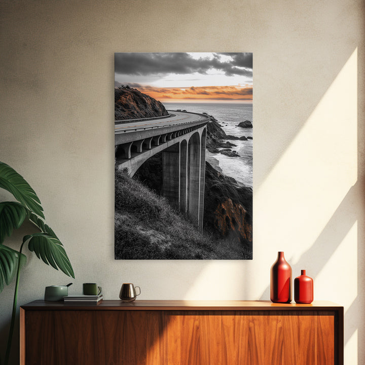 Coastal Highway, Sunset Drive, Scenic Bridge, Canvas Print, Road Trip Wall Art, Adventure Landscape Art, Living Room Statement Piece