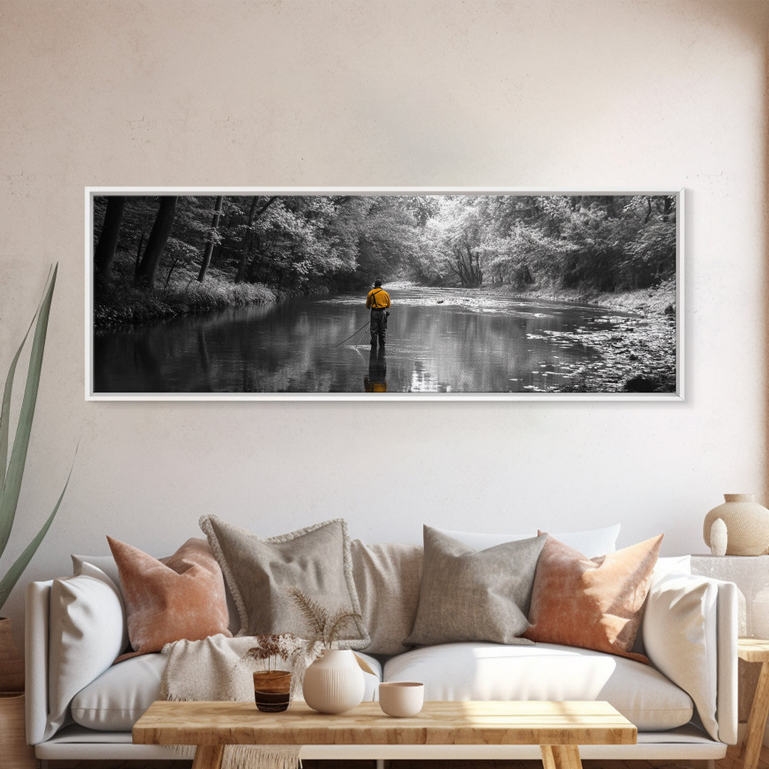 Autumn Fly Fishing, Yellow Jacket River Scene, Framed Canvas Print, Rustic Home Decor, Fisherman Gift, Nature Photography, Cabin Wall Art