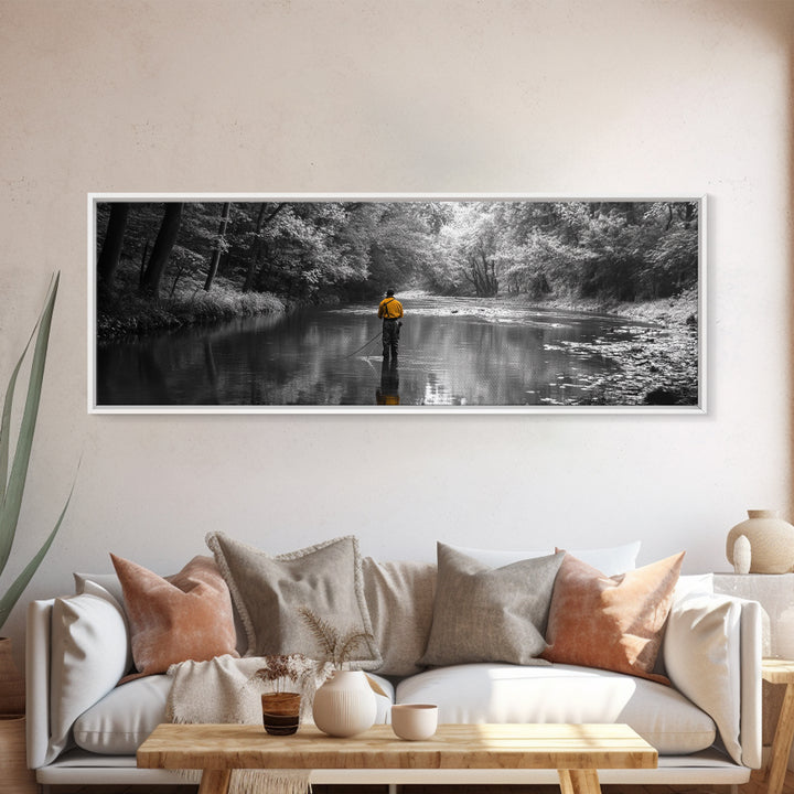 Autumn Fly Fishing, Yellow Jacket River Scene, Framed Canvas Print, Rustic Home Decor, Fisherman Gift, Nature Photography, Cabin Wall Art
