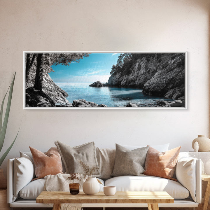 Coastal Cove, Ocean Escape, Blue Seascape, Nature View, Framed Canvas Print, Coastal Wall Decor, Bathroom Art, Nautical Beach Art