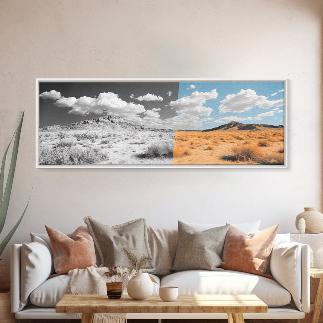 Desert Split, Before and After, Landscape Transformation, Canvas Print, modern western wall art, minimalist nature photography