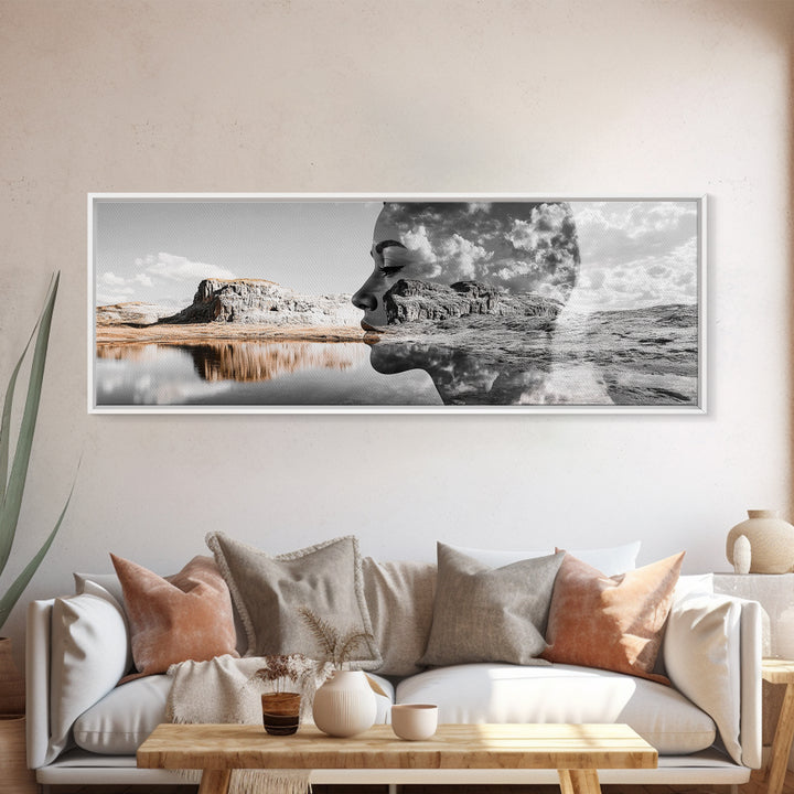 Desert Mirage, Double Exposure, Nature Portrait, Moody Art, Framed Canvas Print, Surreal Landscape, Boho Wall Art, Bedroom Decor