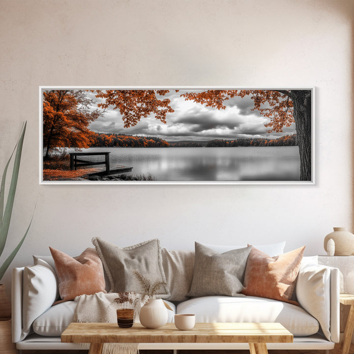 Autumn Trees, Lakeside Peace, Fall Foliage, Tranquil View, Framed Canvas Print, Fall Wall Art, Cabin Decor, Cozy Living Room Art
